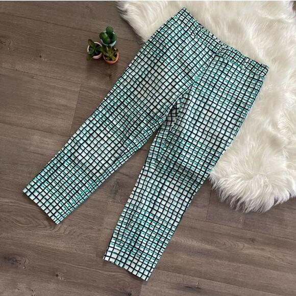 Kate Spade Spring Teal Grid Mid Rise Ankle Crop Pants - Picture 2 of 10